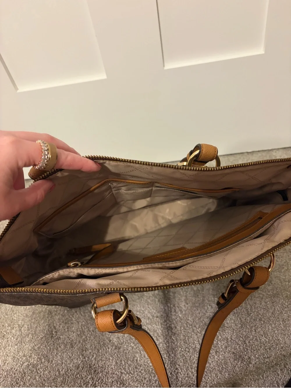 Michael Kors Brown Logo Tote with Tan Leather Handles - Picture 4 of 4
